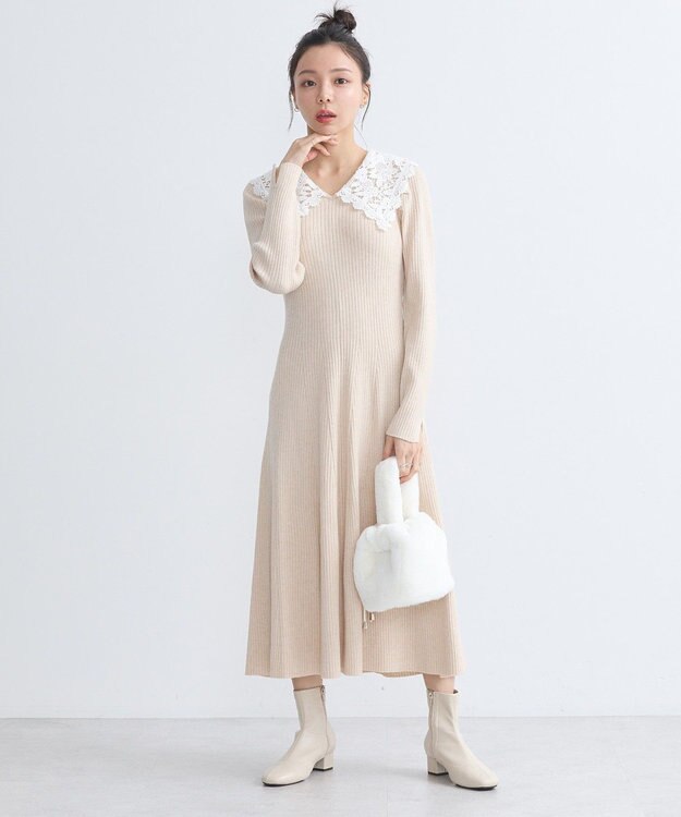 earth music&ecology 襟レースニットワンピース Ivory