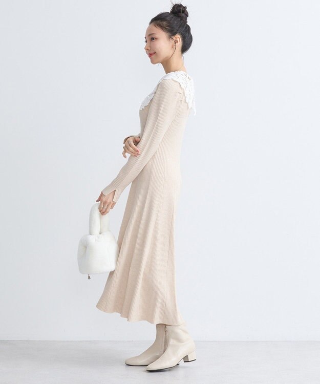 earth music&ecology 襟レースニットワンピース Ivory