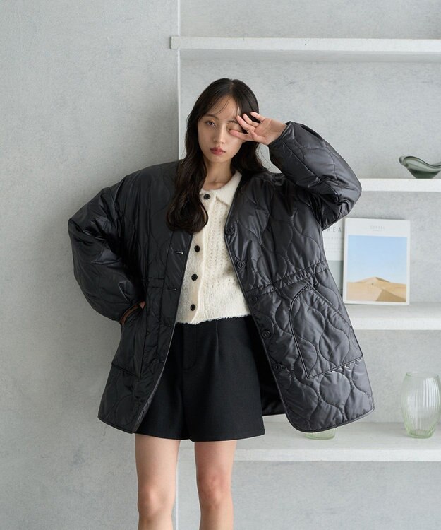 earth music&ecology キルティングハーフコート Black