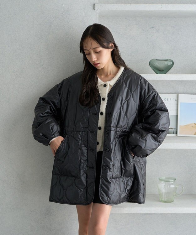 earth music&ecology キルティングハーフコート Black