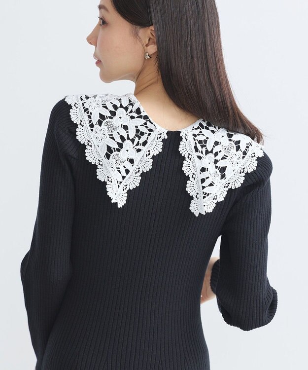 earth music&ecology 襟レースニットワンピース Black