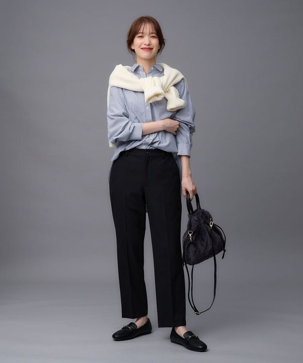 ANY L 【ウエストゴム/リントラク加工/裏起毛/ストレッチ】シークレットウォーム　テーパードパンツ ブラック