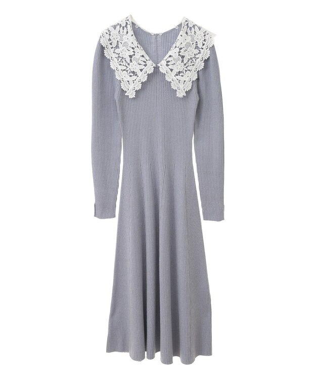 earth music&ecology 襟レースニットワンピース Sax