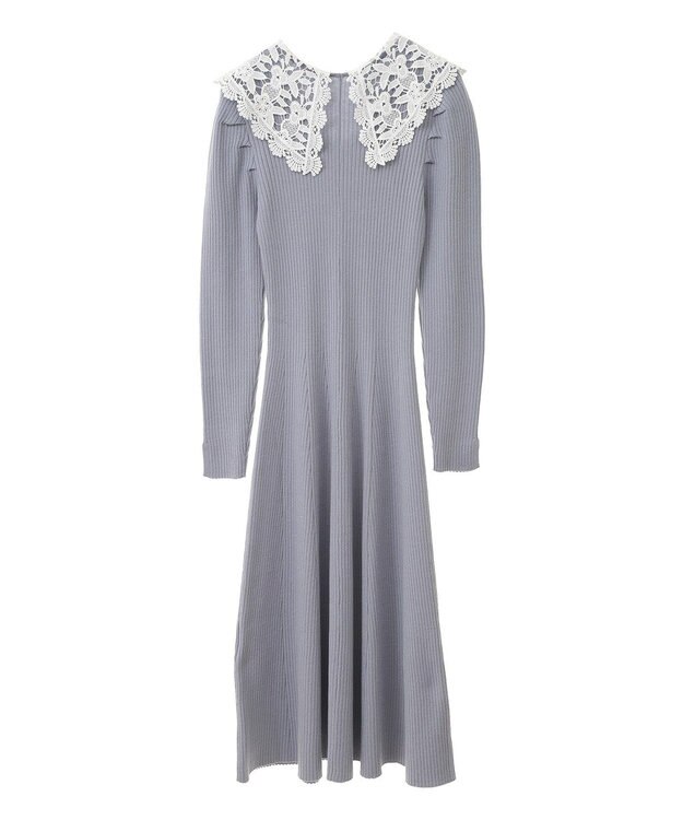 earth music&ecology 襟レースニットワンピース Sax