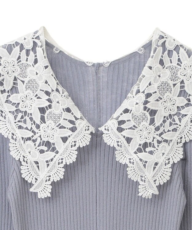 earth music&ecology 襟レースニットワンピース Sax