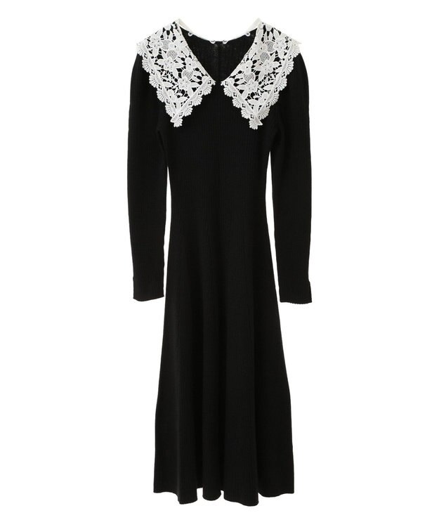 earth music&ecology 襟レースニットワンピース Black