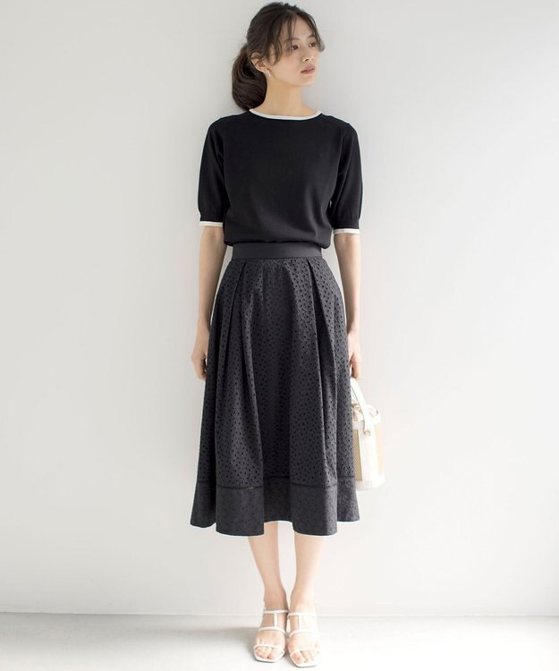 組曲 L エンブロイダリーレース スカート ブラック系