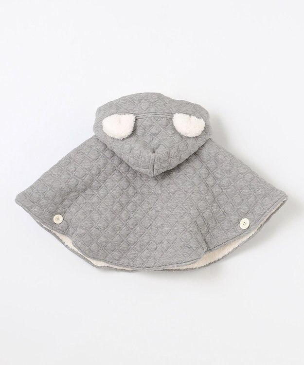 組曲 KIDS 【90㎝】くま耳 キルトマント グレー系