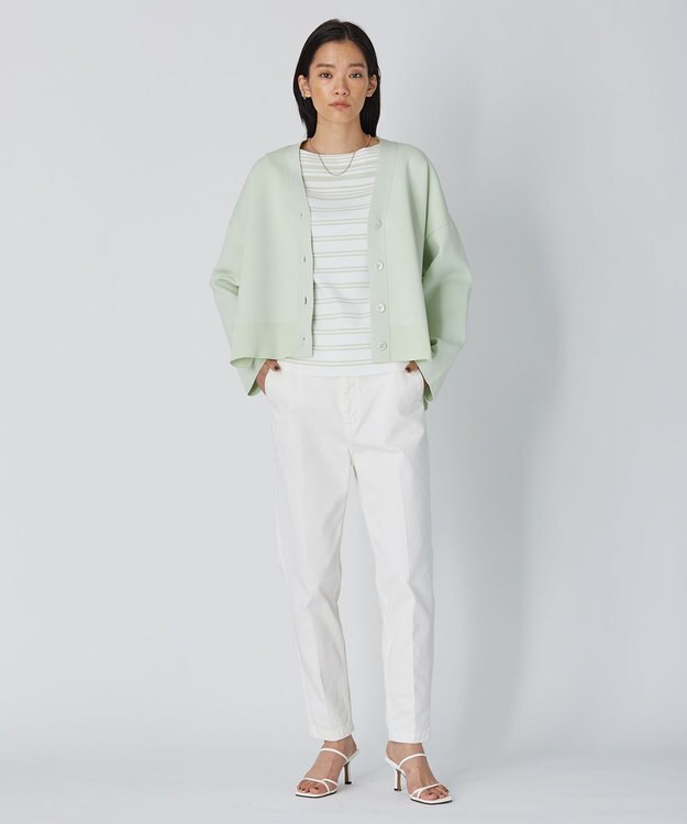 ICB 【洗える】 ハイブリッドボーダー ニットプルオーバー クリアホワイト×メロン系