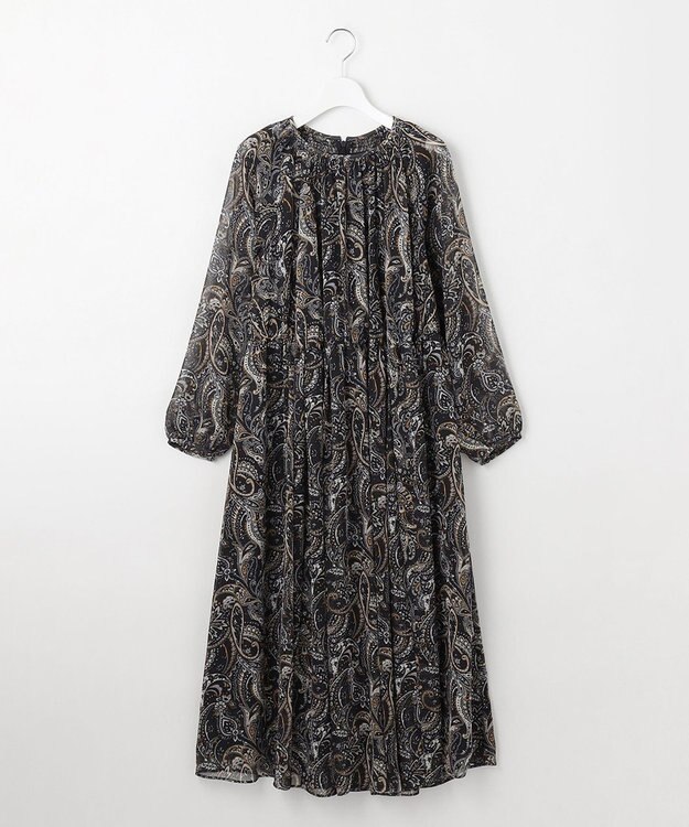 自由区 L 【SHIHOさん着用】ペイズリープリント ワンピース ネイビー