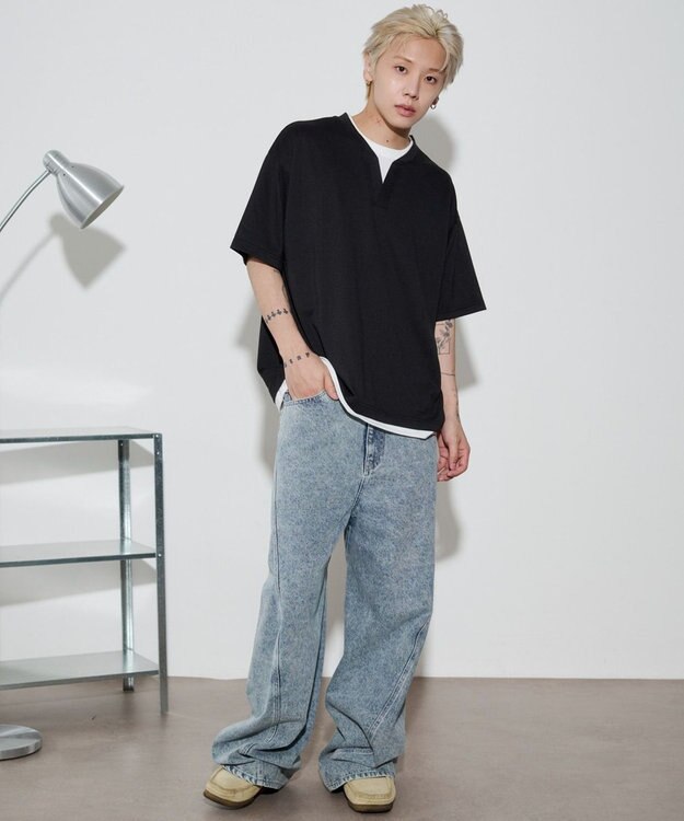 WEGO 【ユニセックス着用ITEM】キーネックフェイクレイヤードT（SS） ブラック