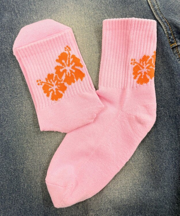 WEGO バックハイビスカスソックス ライトピンク