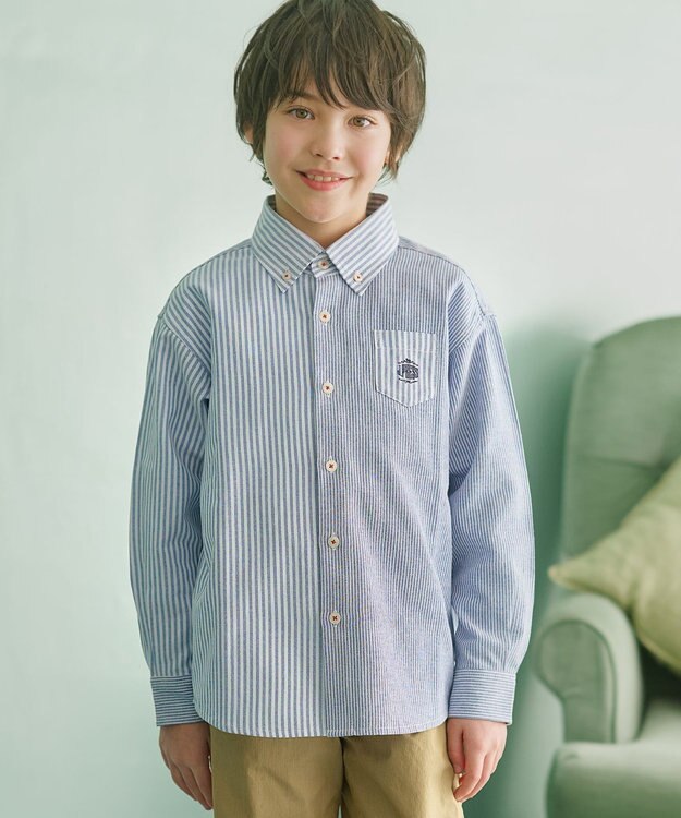 J.PRESS KIDS 【140-170cm】オックスフォード ストライプコンビシャツ ブルー系1