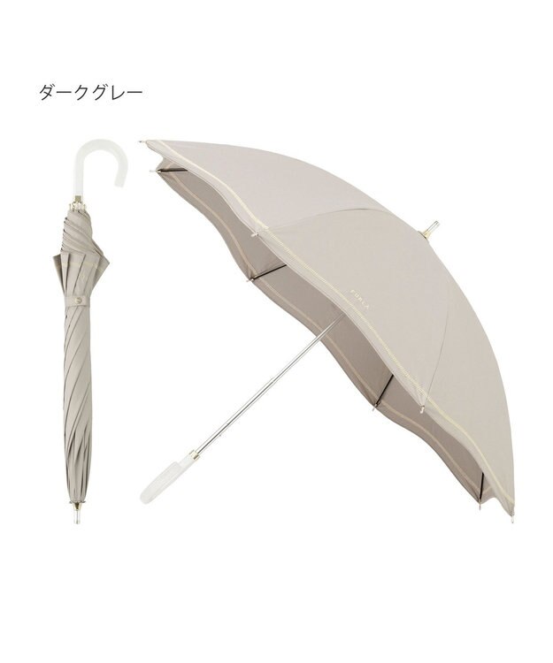 MOONBAT FURLA 晴雨兼用日傘 長傘 ジッパー刺繍 ／遮光 遮熱 UV ダークグレー