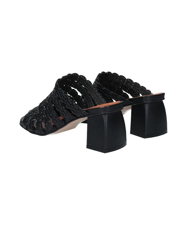 INTER-CHAUSSURES 【ANGEL ALARCON】チャンキーヒールラフィアサンダル ブラック雑材
