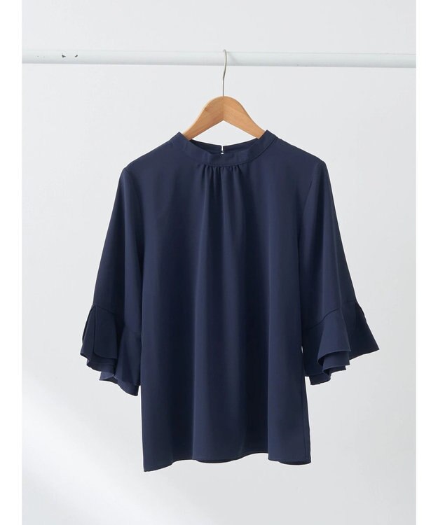 earth music&ecology ラッフル７分袖ブラウス Navy