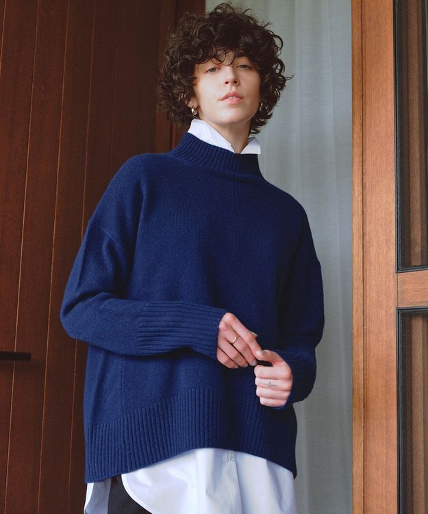UNFILO ウールカシミヤ ハイネックニット ブルー