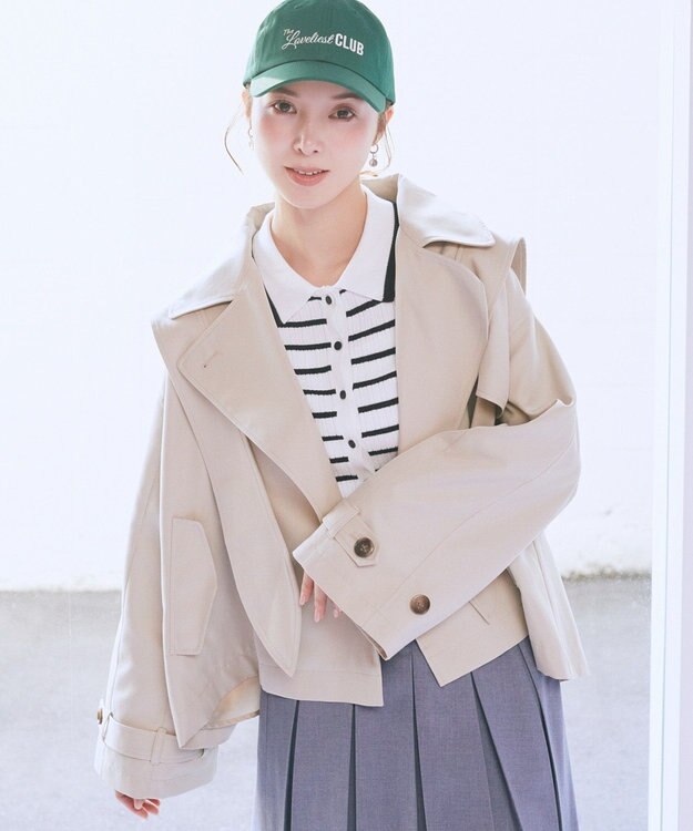 earth music&ecology 2WAYフードショートフレアトレンチ Beige