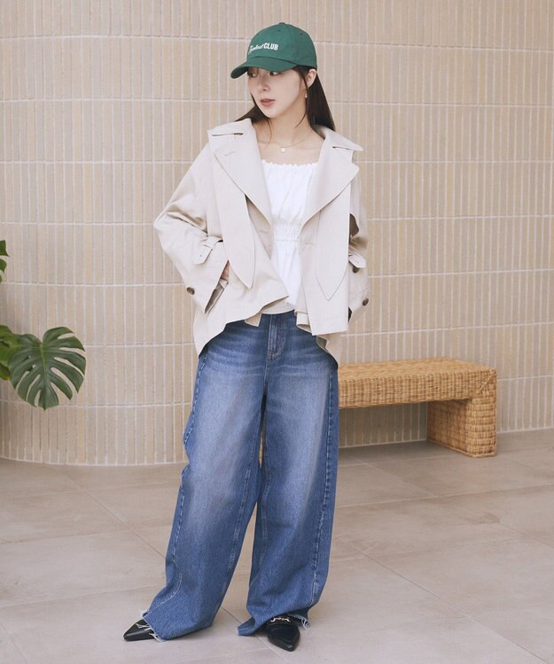 earth music&ecology 2WAYフードショートフレアトレンチ Beige