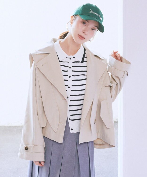 earth music&ecology 2WAYフードショートフレアトレンチ Beige