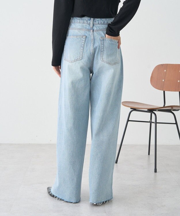 earth music&ecology 【セルフカット可】ワイドデニムパンツ Light Indigo
