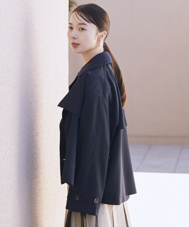 earth music&ecology 2WAYフードショートフレアトレンチ Navy