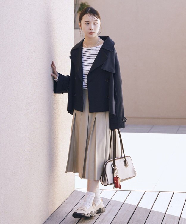 earth music&ecology 2WAYフードショートフレアトレンチ Navy