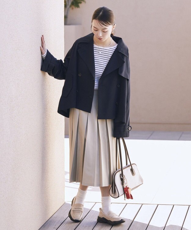 earth music&ecology 2WAYフードショートフレアトレンチ Navy