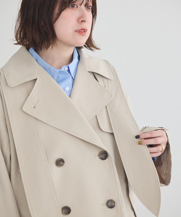 earth music&ecology 2WAYフードショートフレアトレンチ Beige