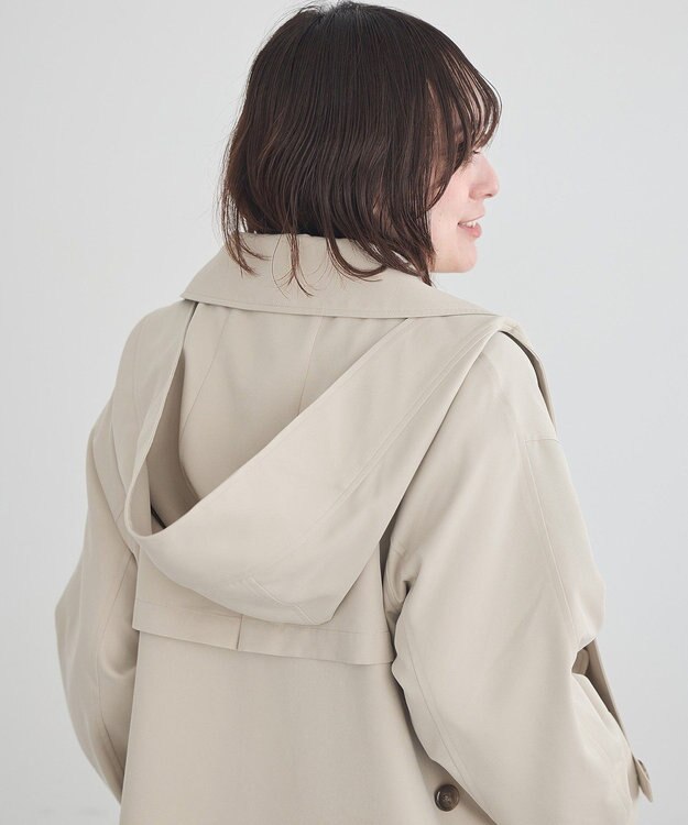 earth music&ecology 2WAYフードショートフレアトレンチ Beige
