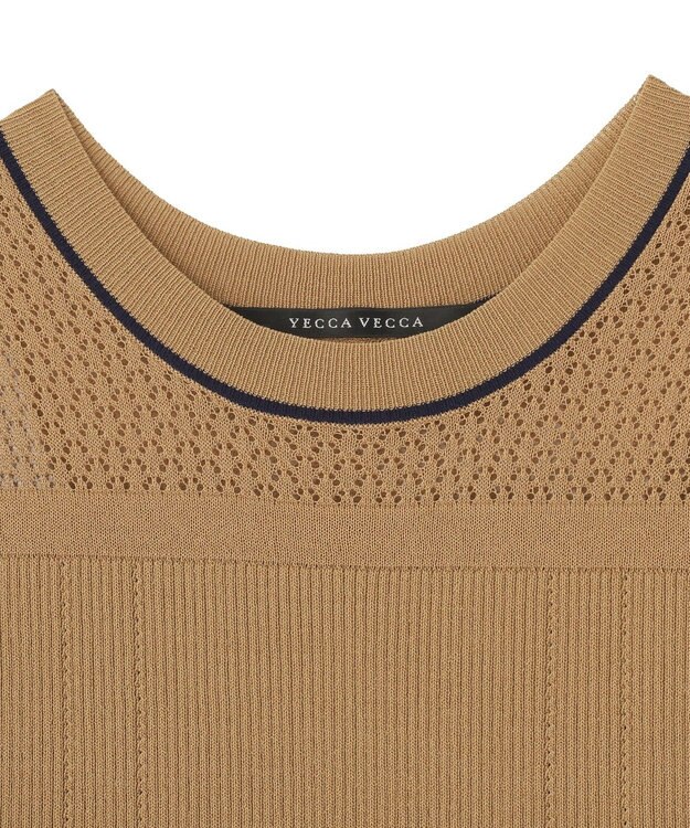 YECCA VECCA 【尾崎紗代子さん着用】透かし編みニットワンピース Beige