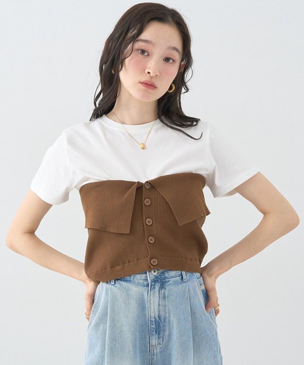 earth music&ecology ＳＥＴ２点コンパクトＴＥＥ＋マルチｗａｙニットビスチ Brown