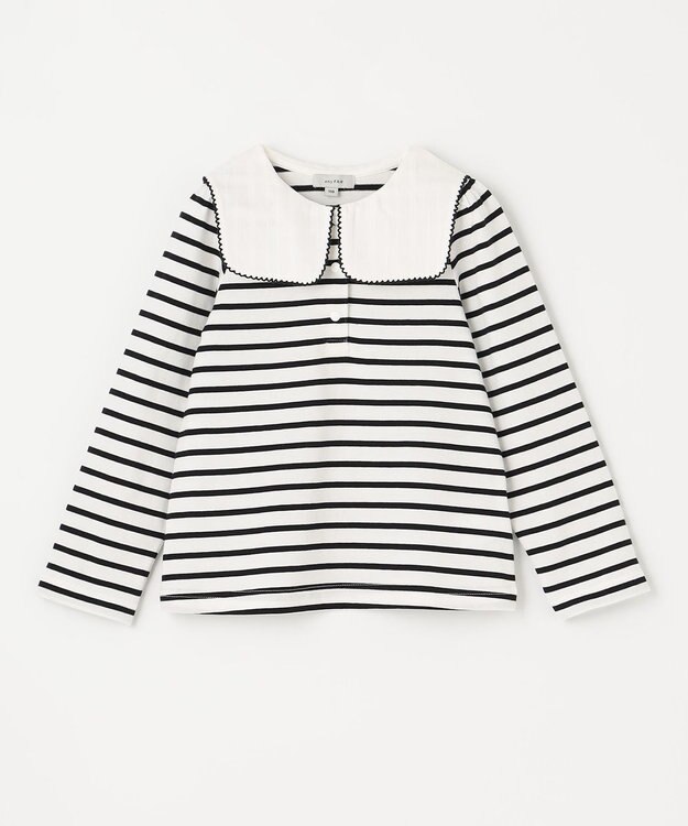 ANY KIDS セーラー襟付き 長袖 トップス オフ×ブラックボーダー