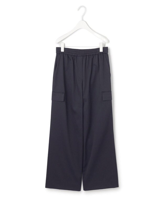 ICB 【洗える】ウォームサテン ワイドストレートカーゴパンツ ネイビー系