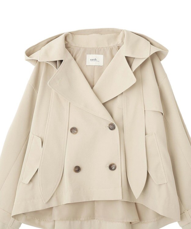 earth music&ecology 2WAYフードショートフレアトレンチ Beige