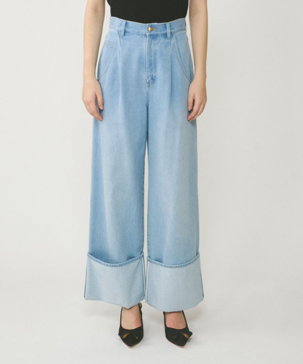 GRACE CONTINENTAL ロールアップワイドパンツ サックス