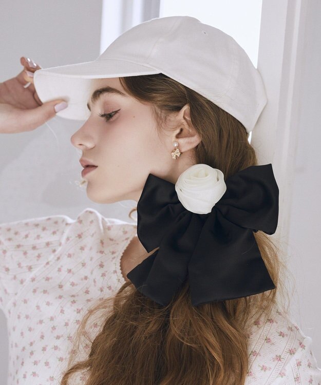 Maison de FLEUR オーガンジーローズビッグリボンバレッタ Ivory