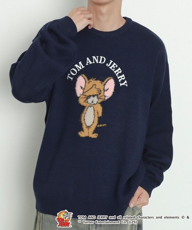 WEGO JERRY　シャギージャガードニット ネイビー