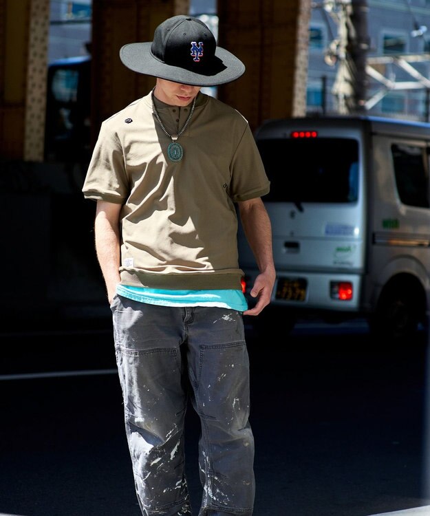 PW CIRCULUS 【吸水速乾 / UV遮蔽率99% UVカット / ストレッチ】【MEN】ベースボールカラーポロシャツ ゴルフ ベージュ系