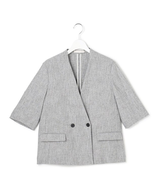 ICB L ストレッチMIXツイード 半袖ジャケット ブラックミックス