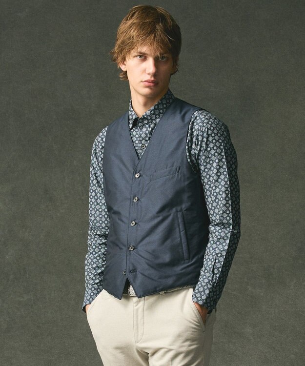 JOSEPH ABBOUD 【軽量/ダウンの吹き出しを防ぐキルトレスダウン】ADSインターレース ダウンベスト ブルー系