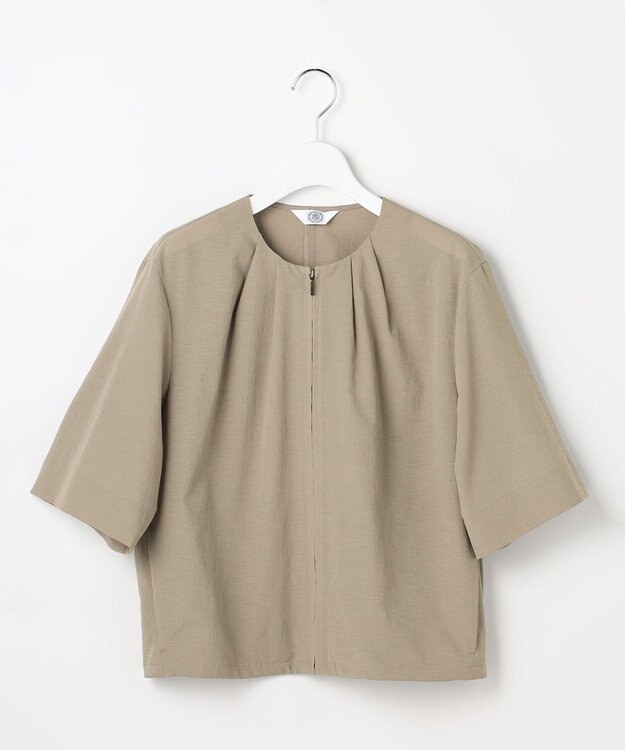 J.PRESS LADIES L 【季節の変わり目に】アキハ BREEZE COOL ノーカラー ブルゾン モカ系