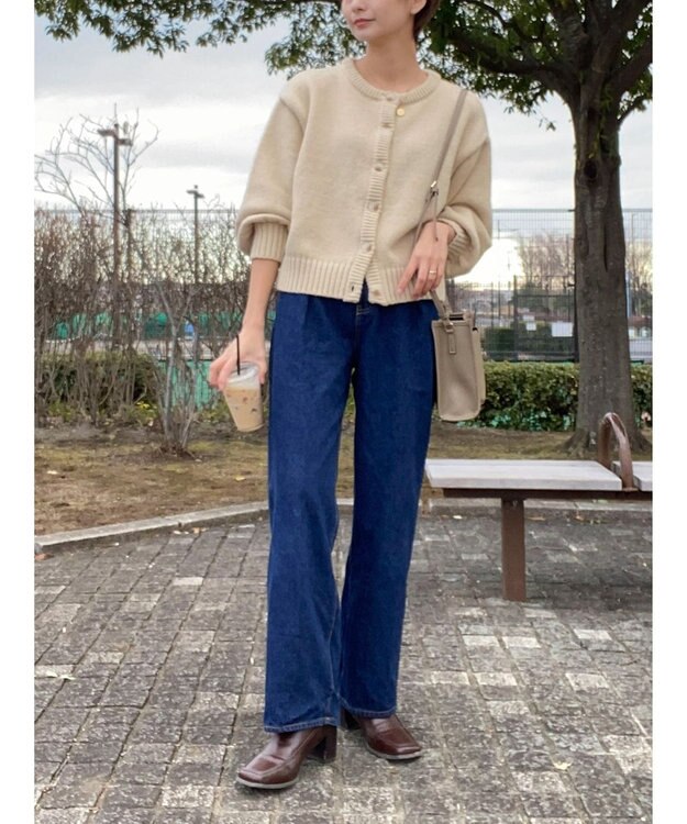 Green Parks クルーネックカーディガン Beige