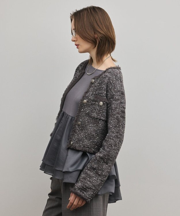 GRACE CONTINENTAL ツイードニットカーディガン ブラック