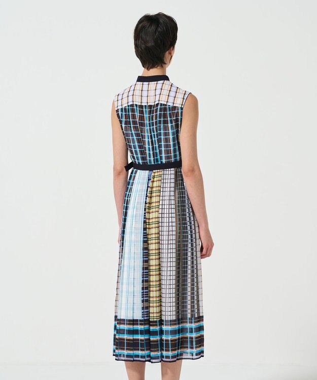 GRACE CONTINENTAL マルチチェックワンピース ネイビー