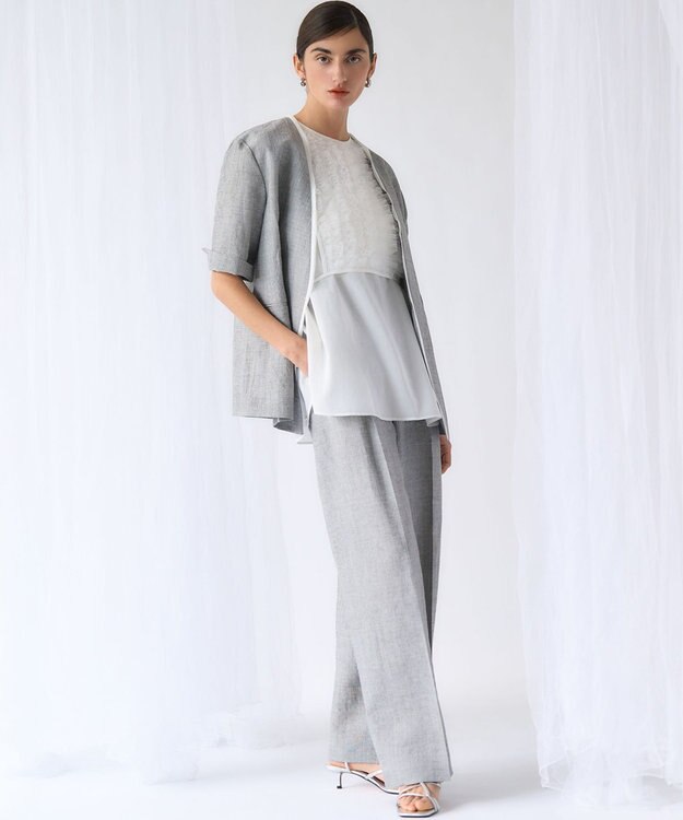 23区 【GOLD LABEL】ウールリネン ノーカラー ジャケット グレー系