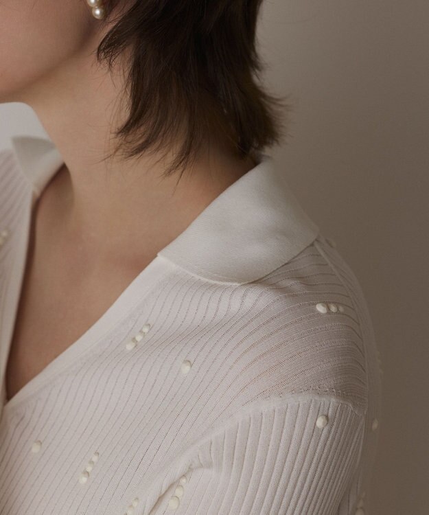 GRACE CONTINENTAL ビジューリブニットトップ ホワイト