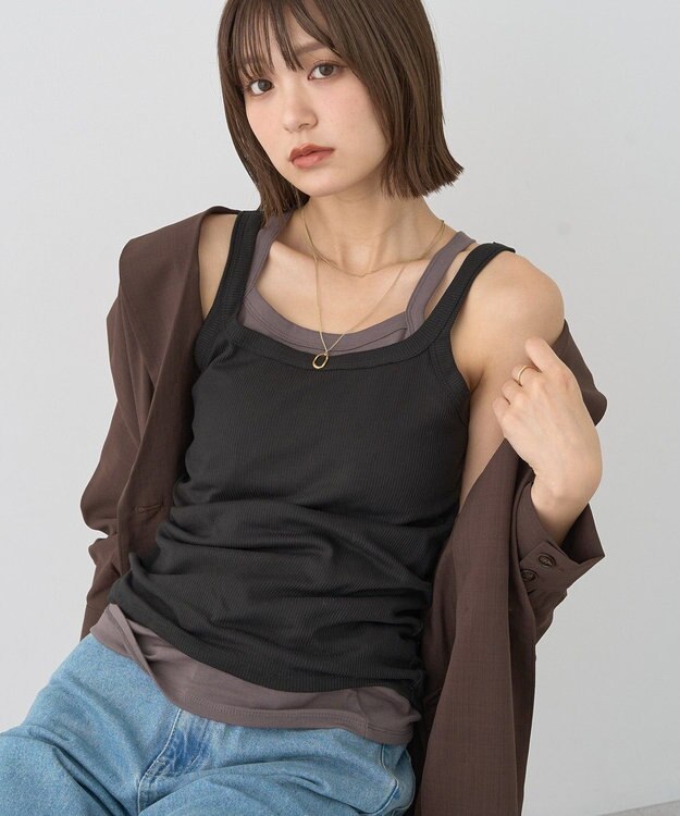 earth music&ecology 配色レイヤードタンクトップ Black