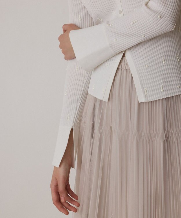 GRACE CONTINENTAL ビジューリブニットトップ ホワイト