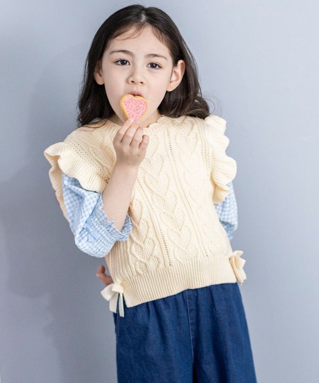 ANY KIDS ハート ケーブル ニット ベスト エクリュ